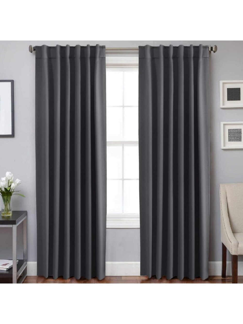 Thermal Insulated Blackout Curtains, Room Darkening Drapes, 52x84 Charcoal Gray